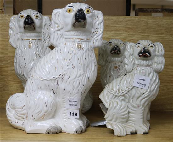 Two pairs of Staffordshire pottery King Charles Spaniels tallest 35cm (a.f.)